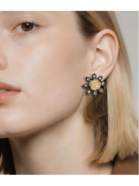 Baublebar Beige Gold Clear Black Faceted Sunburst Statement Stud Earrings